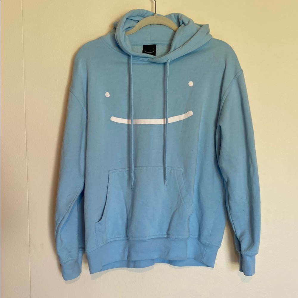 Dream Baby Blue Pullover Hoodie Logo Smiley No Size 22” Shoulders 26” Length